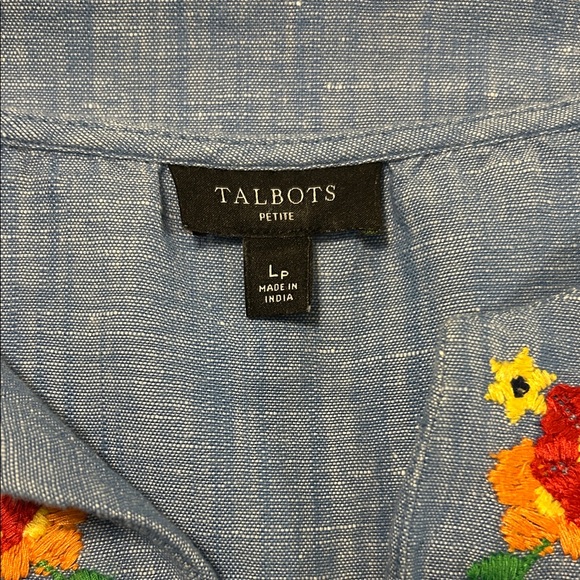 Talbots Embroidered Blue Women's Top Petite Large - Picture 4 of 8